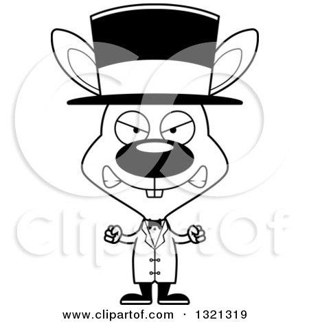 Lineart Clipart of a Cartoon Black and White Mad Rabbit Circus Ringmaster - Royalty Free Outline Vector Illustration by Cory Thoman