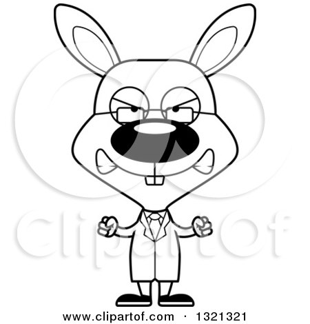 Lineart Clipart of a Cartoon Black and White Mad Rabbit Scientist - Royalty Free Outline Vector Illustration by Cory Thoman