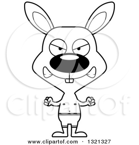 Lineart Clipart of a Cartoon Black and White Mad Rabbit Swimmer - Royalty Free Outline Vector Illustration by Cory Thoman