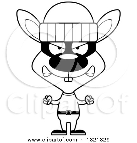 Lineart Clipart of a Cartoon Black and White Mad Rabbit Robber - Royalty Free Outline Vector Illustration by Cory Thoman