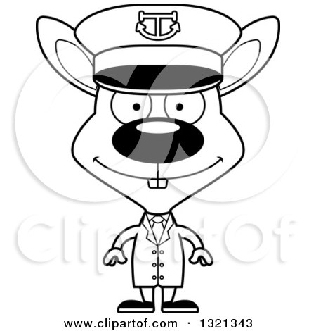 Lineart Clipart of a Cartoon Black and White Rabbit Captain - Royalty Free Outline Vector Illustration by Cory Thoman