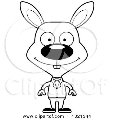 Lineart Clipart of a Cartoon Black and White Happy Rabbit Business Man - Royalty Free Outline Vector Illustration by Cory Thoman
