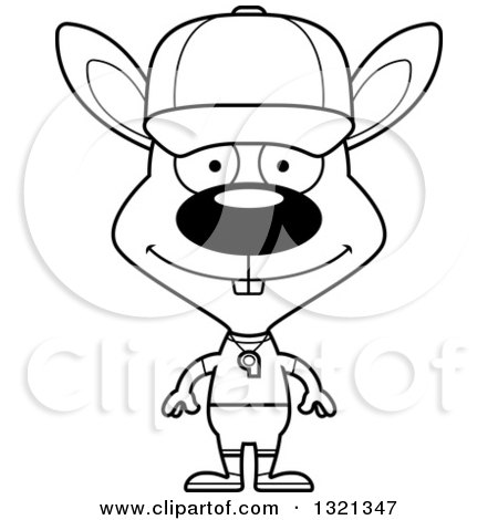Lineart Clipart of a Cartoon Black and White Happy Rabbit Baseball Player| Royalty Free Outline Vector Illustration by Cory Thoman