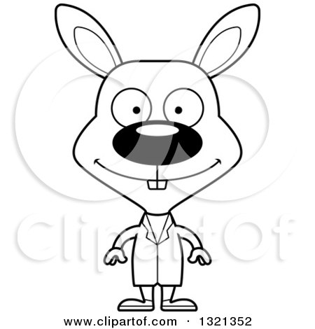 Lineart Clipart of a Cartoon Black and White Happy Rabbit Doctor - Royalty Free Outline Vector Illustration by Cory Thoman