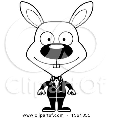Lineart Clipart of a Cartoon Black and White Happy Rabbit Groom - Royalty Free Outline Vector Illustration by Cory Thoman