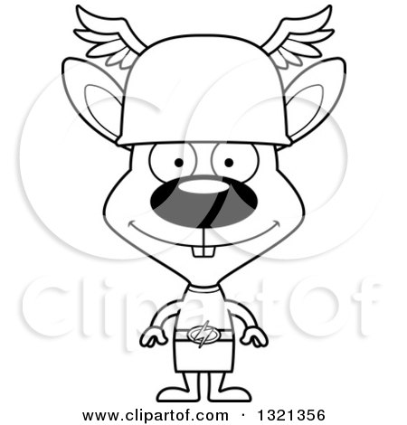 Lineart Clipart of a Cartoon Black and White Happy Rabbit Hermes - Royalty Free Outline Vector Illustration by Cory Thoman