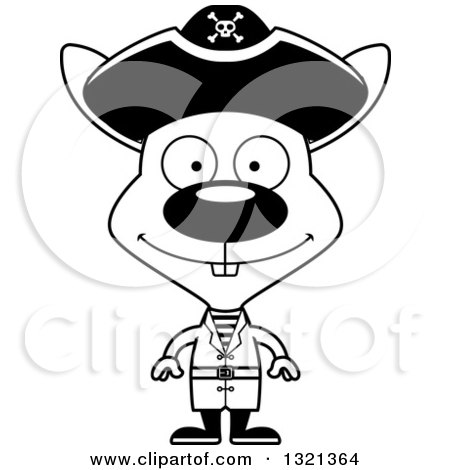 Lineart Clipart of a Cartoon Black and White Happy Rabbit Pirate - Royalty Free Outline Vector Illustration by Cory Thoman