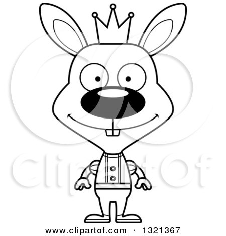 Lineart Clipart of a Cartoon Black and White Happy Rabbit Prince - Royalty Free Outline Vector Illustration by Cory Thoman