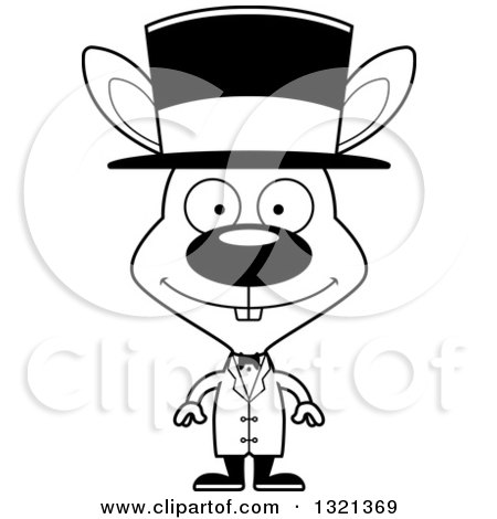 Lineart Clipart of a Cartoon Black and White Happy Rabbit Circus Ringmaster - Royalty Free Outline Vector Illustration by Cory Thoman