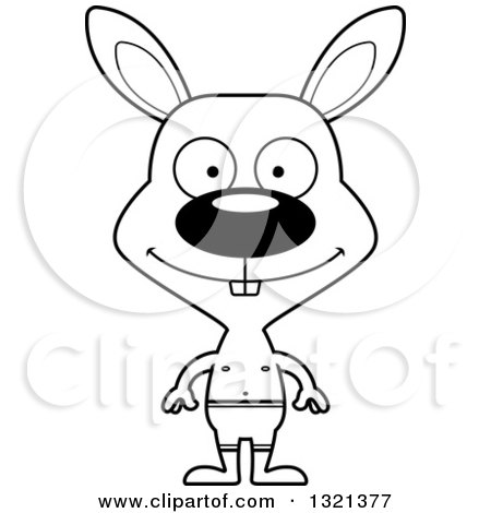 Lineart Clipart of a Cartoon Black and White Happy Rabbit Swimmer - Royalty Free Outline Vector Illustration by Cory Thoman