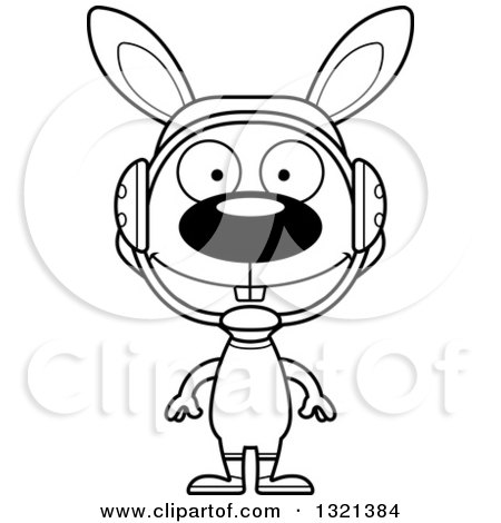 Lineart Clipart of a Cartoon Black and White Happy Rabbit Wrestler - Royalty Free Outline Vector Illustration by Cory Thoman