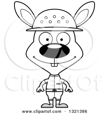 Lineart Clipart of a Cartoon Black and White Happy Rabbit Zookeeper - Royalty Free Outline Vector Illustration by Cory Thoman