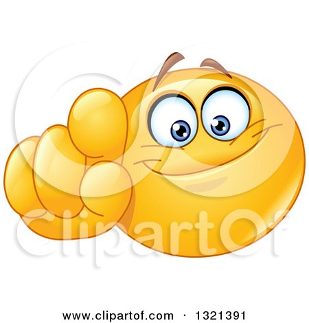 Clipart of a Cartoon Yellow Emoticon Smiley Face Pointing Outwards at You - Royalty Free Vector Illustration by yayayoyo