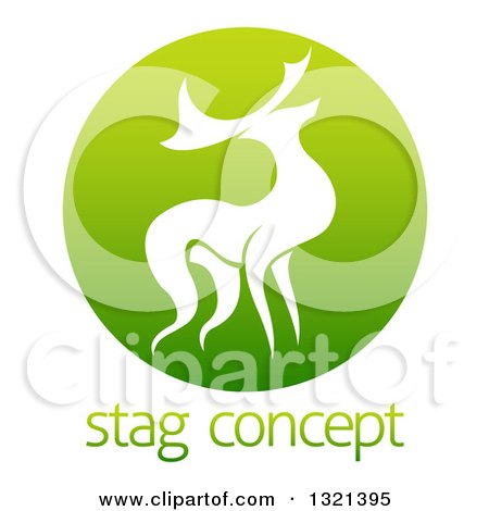 Clipart of a Silhouetted Stag Deer Buck in a Gradient Green Circle over Sample Text - Royalty Free Vector Illustration by AtStockIllustration