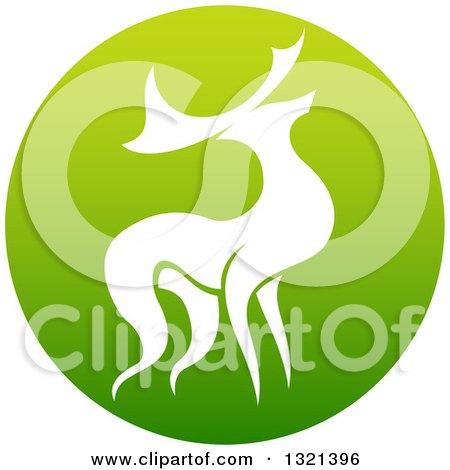 Clipart of a Silhouetted Stag Deer Buck in a Gradient Green Circle - Royalty Free Vector Illustration by AtStockIllustration