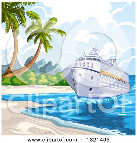 Clipart of a Cruise Ship at a Beach - Royalty Free Vector Illustration by merlinul