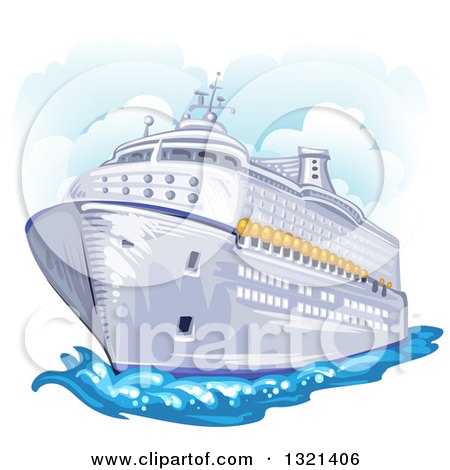 Clipart of a Cruise Ship With Clouds - Royalty Free Vector Illustration by merlinul