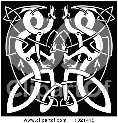 Clipart of White Celtic Knot Dragons on Black 2 - Royalty Free Vector Illustration by Vector Tradition SM