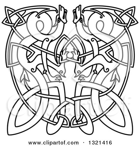 Clipart of Lineart Celtic Knot Dragons 2 - Royalty Free Vector Illustration by Vector Tradition SM