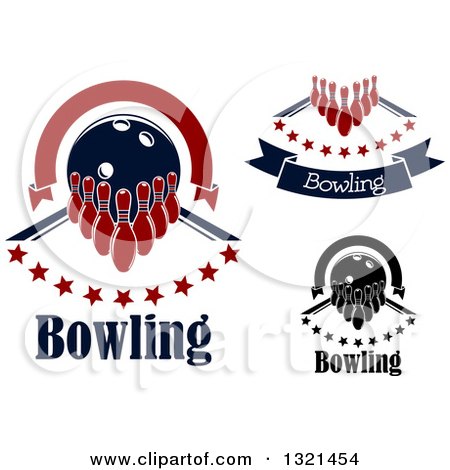 Clipart of Bowling Pin, Ball and Alley Designs with Text - Royalty Free Vector Illustration by Vector Tradition SM