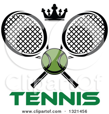 Clipart of a Green Tennis Ball and Crown with Crossed Rackets over Text - Royalty Free Vector Illustration by Vector Tradition SM