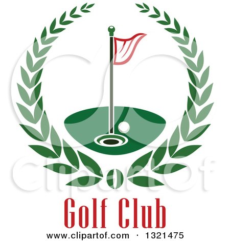 Clipart of a Golf Ball, Flag and Hole in a Wreath over Text - Royalty Free Vector Illustration by Vector Tradition SM