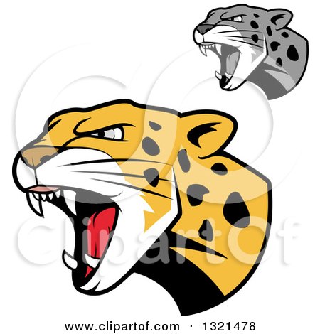 Clipart of Roaring Angry Jaguar or Leopard Big Cat Heads - Royalty Free Vector Illustration by Vector Tradition SM