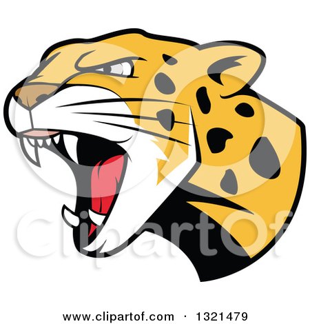 Clipart of a Roaring Angry Jaguar or Leopard Big Cat Head - Royalty Free Vector Illustration by Vector Tradition SM