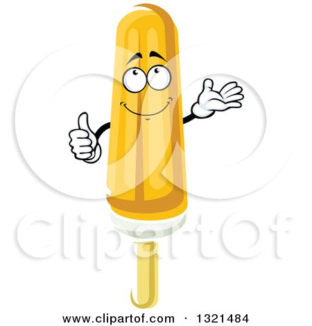 Clipart of a Cartoon Orange Creamsicle Popsicle Character Giving a Thumb up and Presenting - Royalty Free Vector Illustration by Vector Tradition SM