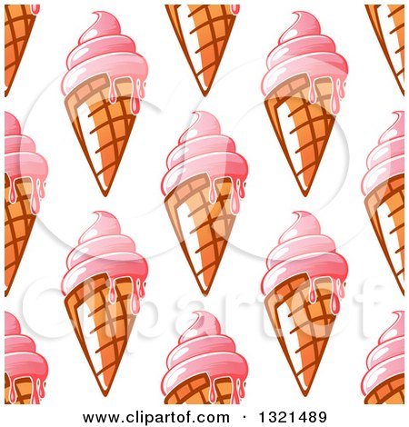 Clipart of a Seamless Background Pattern of Melting Strawberry Ice Cream Waffle Cones - Royalty Free Vector Illustration by Vector Tradition SM