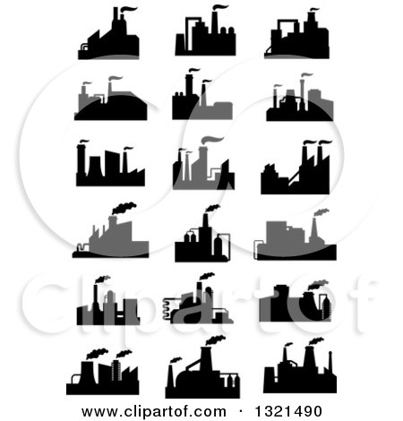 Clipart of Black Silhouetted Refinery Factories 2 - Royalty Free Vector Illustration by Vector Tradition SM