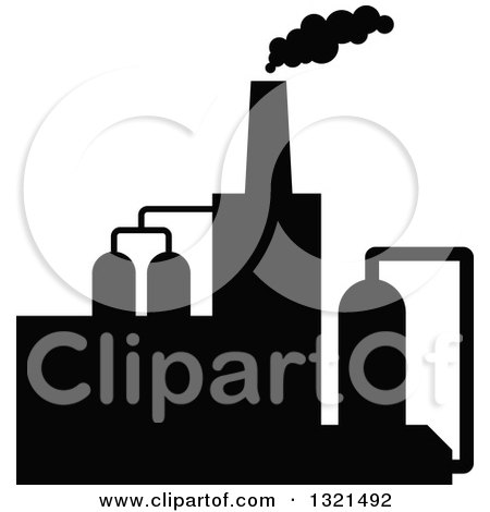 Clipart of a Black Silhouetted Refinery Factory 28 - Royalty Free Vector Illustration by Vector Tradition SM