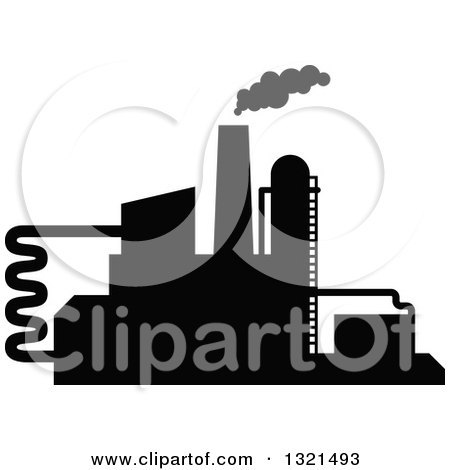 Clipart of a Black Silhouetted Refinery Factory 29 - Royalty Free Vector Illustration by Vector Tradition SM