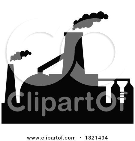 Clipart of a Black Silhouetted Refinery Factory 30 - Royalty Free Vector Illustration by Vector Tradition SM