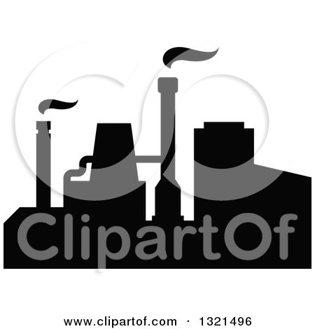 Clipart of a Black Silhouetted Refinery Factory 32 - Royalty Free Vector Illustration by Vector Tradition SM
