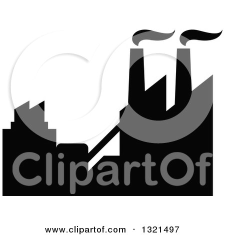 Clipart of a Black Silhouetted Refinery Factory 33 - Royalty Free Vector Illustration by Vector Tradition SM