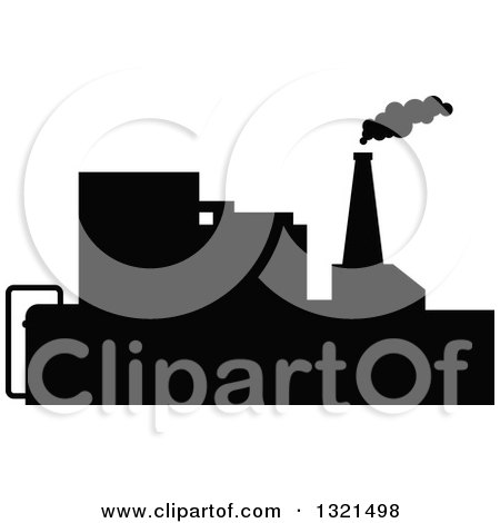 Clipart of a Black Silhouetted Refinery Factory 34 - Royalty Free Vector Illustration by Vector Tradition SM