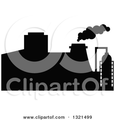 Clipart of a Black Silhouetted Refinery Factory 35 - Royalty Free Vector Illustration by Vector Tradition SM