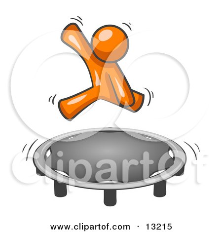 Orange Man Jumping on a Trampoline Clipart Illustration by Leo Blanchette