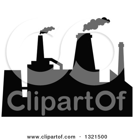 Clipart of a Black Silhouetted Refinery Factory 36 - Royalty Free Vector Illustration by Vector Tradition SM