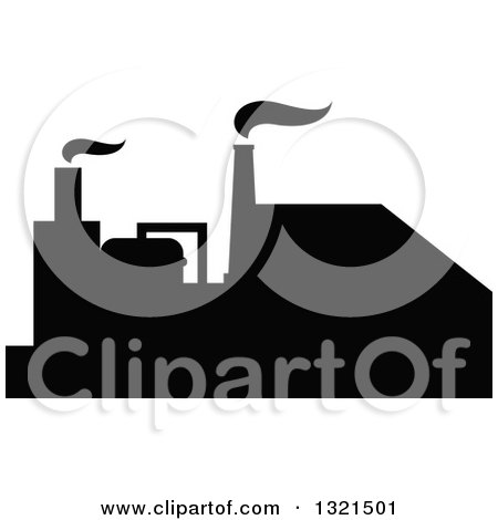 Clipart of a Black Silhouetted Refinery Factory 20 - Royalty Free Vector Illustration by Vector Tradition SM