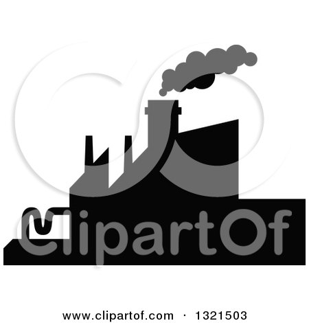 Clipart of a Black Silhouetted Refinery Factory 22 - Royalty Free Vector Illustration by Vector Tradition SM