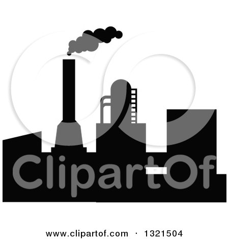 Clipart of a Black Silhouetted Refinery Factory 23 - Royalty Free Vector Illustration by Vector Tradition SM