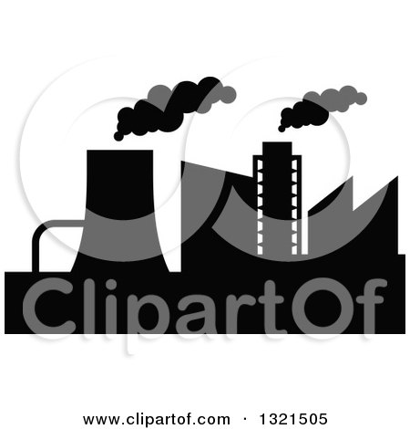 Clipart of a Black Silhouetted Refinery Factory 24 - Royalty Free Vector Illustration by Vector Tradition SM