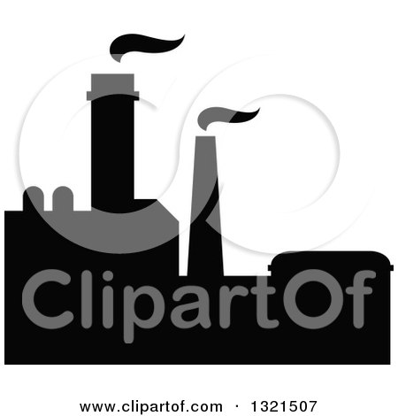 Clipart of a Black Silhouetted Refinery Factory 26 - Royalty Free Vector Illustration by Vector Tradition SM