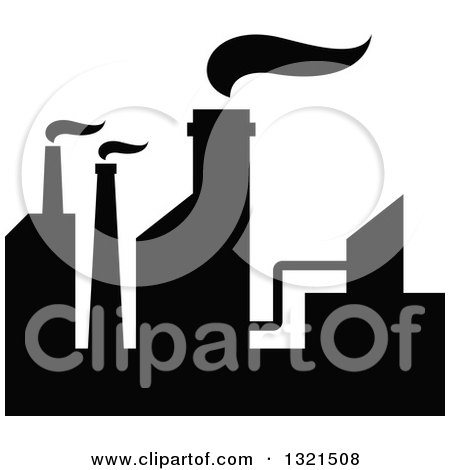 Clipart of a Black Silhouetted Refinery Factory 27 - Royalty Free Vector Illustration by Vector Tradition SM