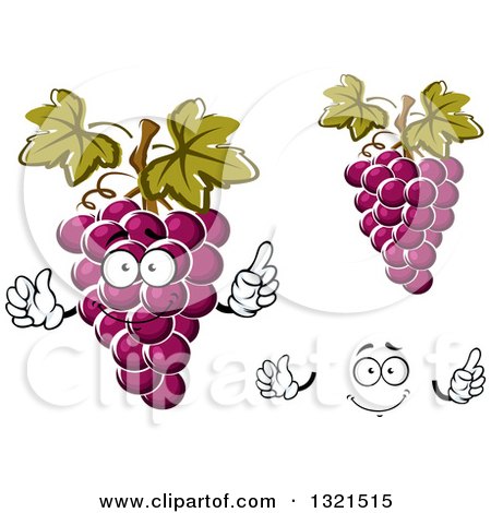 Clipart of a Cartoon Face, Hands and Purple Grapes - Royalty Free Vector Illustration by Vector Tradition SM