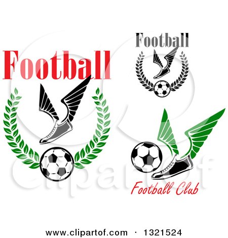 Clipart of Winged Soccer Cleat Shoes and Balls with Text - Royalty Free Vector Illustration by Vector Tradition SM
