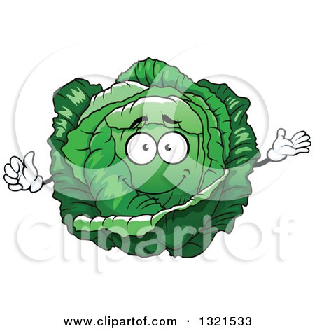 Clipart of a Cartoon Happy Cabbage Character Presenting and Giving a Thumb up - Royalty Free Vector Illustration by Vector Tradition SM