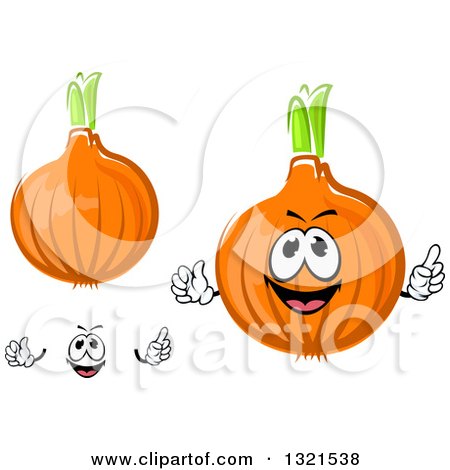 Clipart of a Cartoon Face, Hands and Yellow Onions - Royalty Free Vector Illustration by Vector Tradition SM